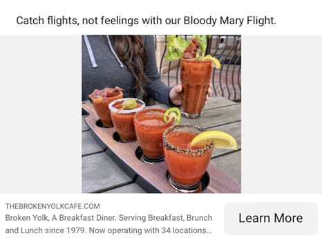 Facebook ad featuring Bloody Mary drink