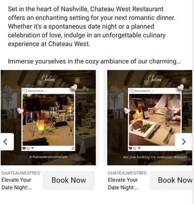 Restaurant facebook ad targeting those looking for a romantic dinner spot