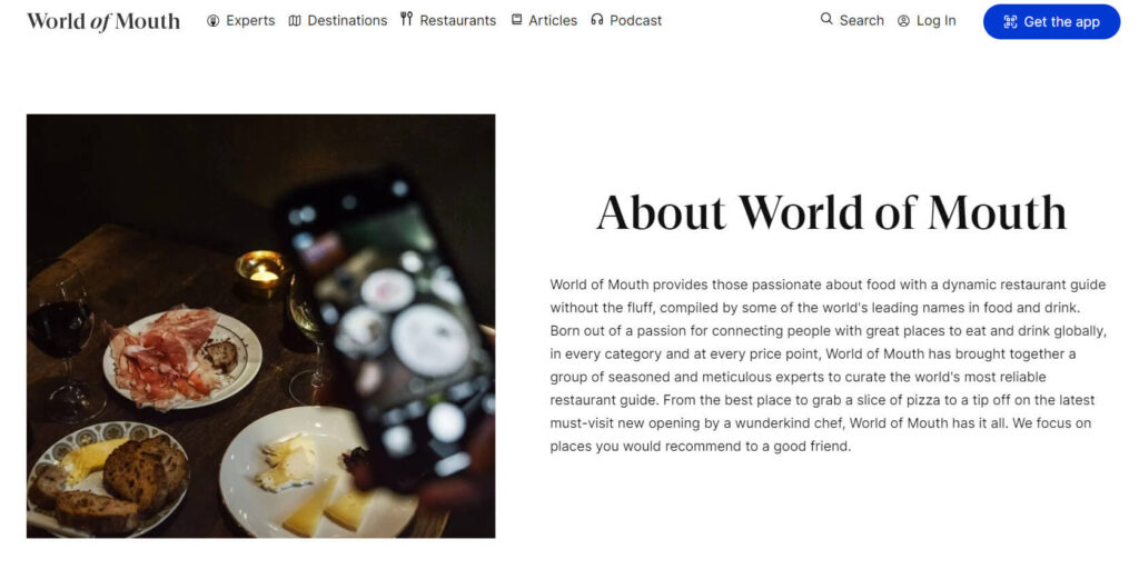 screenshot of world of mouth homepage