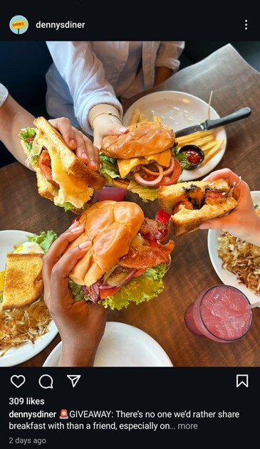 Denny’s burgers and sandwiches in an official Instagram post 