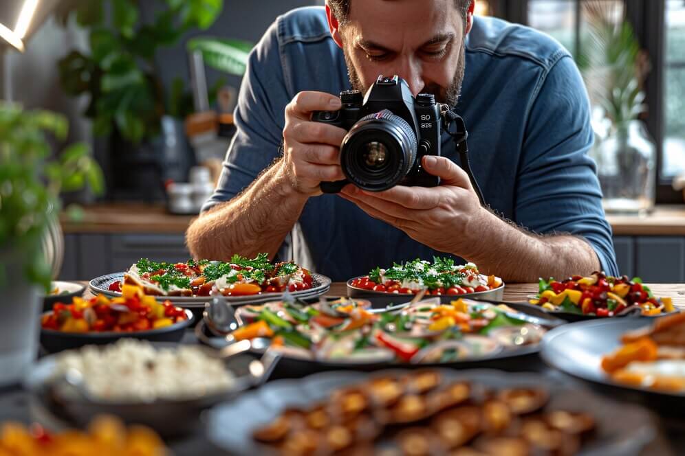 A man doing food photography at restaurant to boost sales