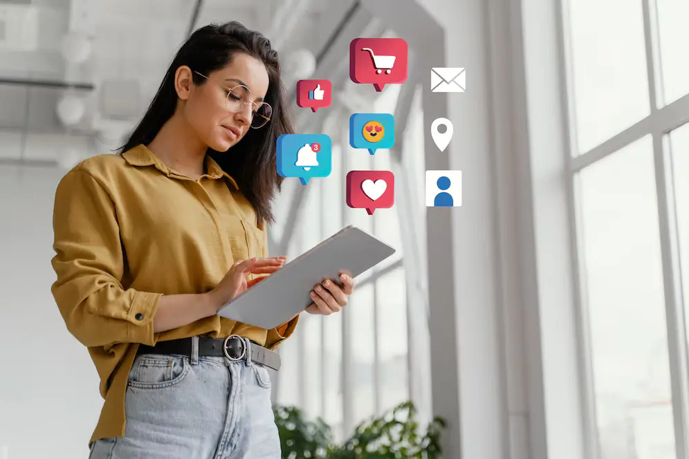 A woman using a tablet, implying the importance of good online presence for restaurant pr
