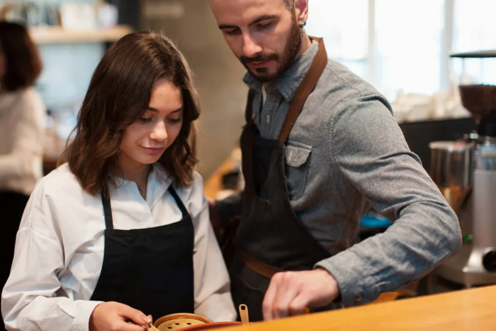 a person helping a staff with inventory management for restaurant